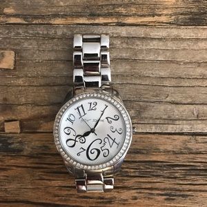 Betsey Johnson Silver Watch with diamonds.